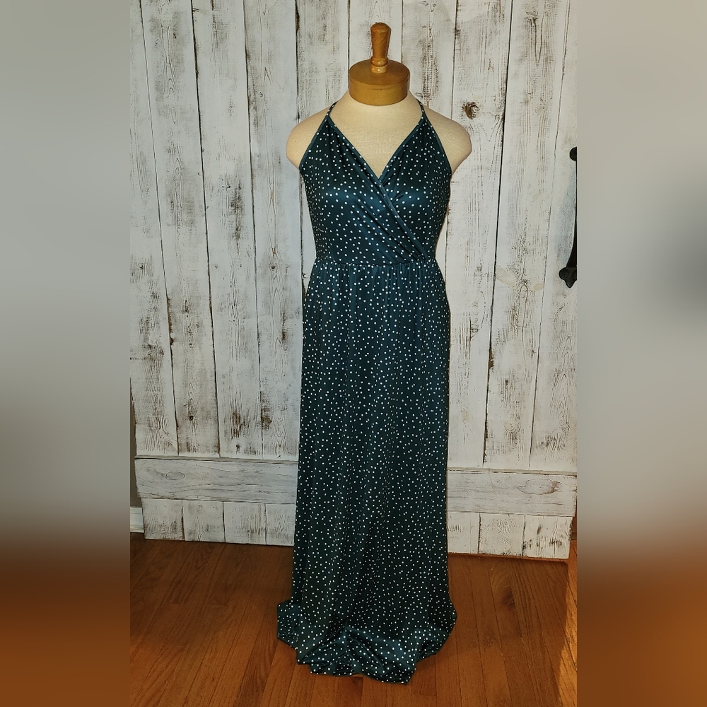 Chic Green & White Polka Dot Maxi Dress